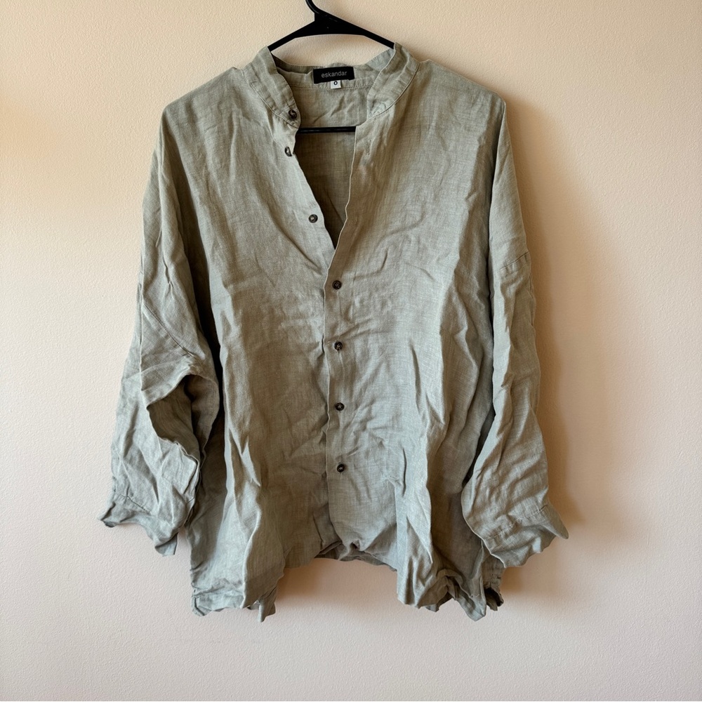 Eskandar Linen Lagenlook Button Down Oversized Blouse Top